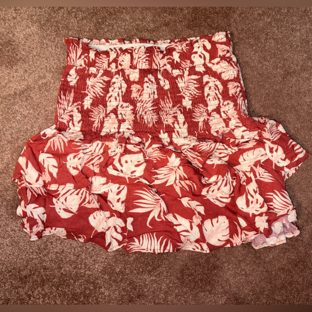 Alice Blue Red Tropical Print Smocked Mini Skirt
